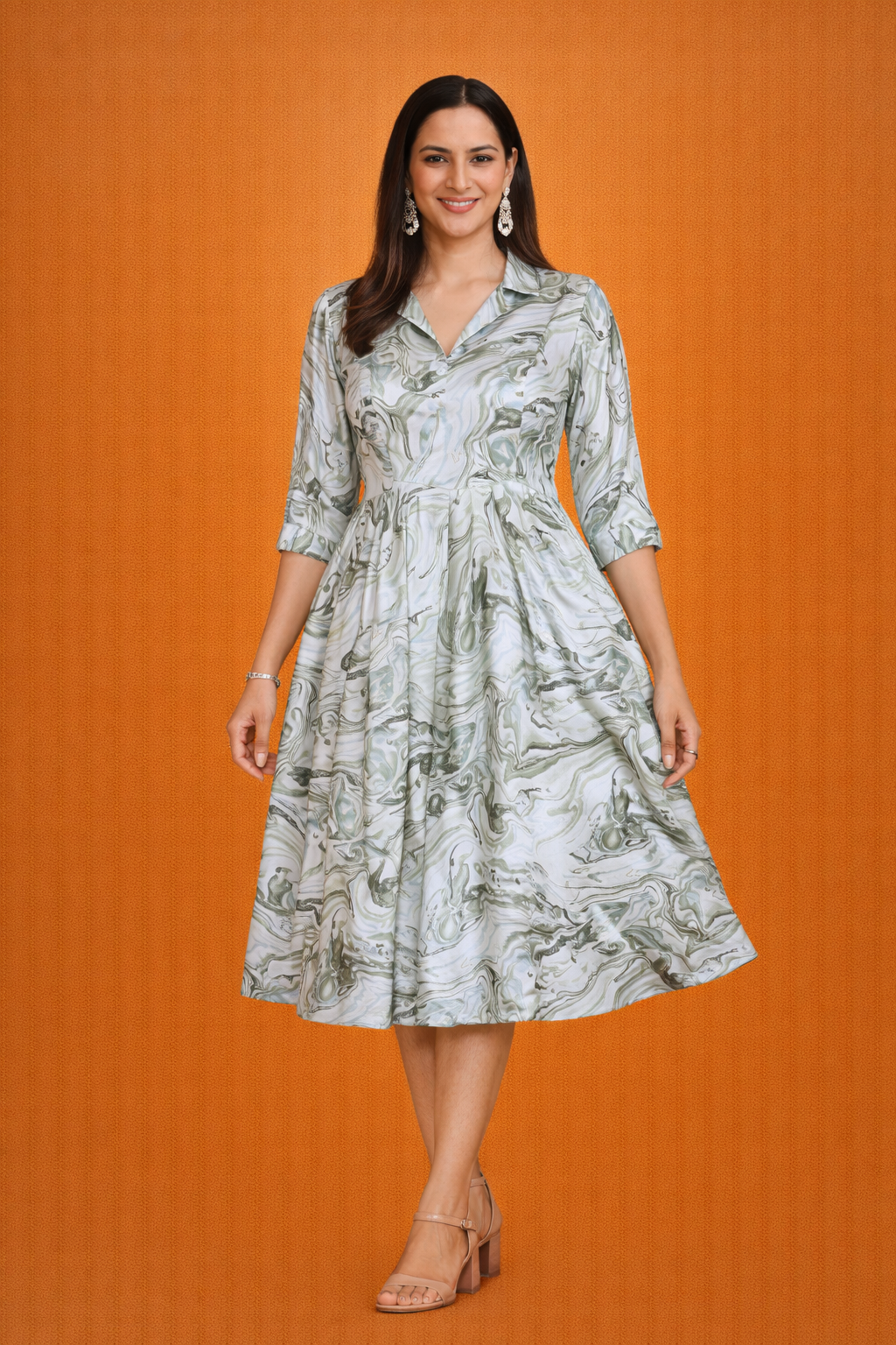 Marble Print Satin Dress